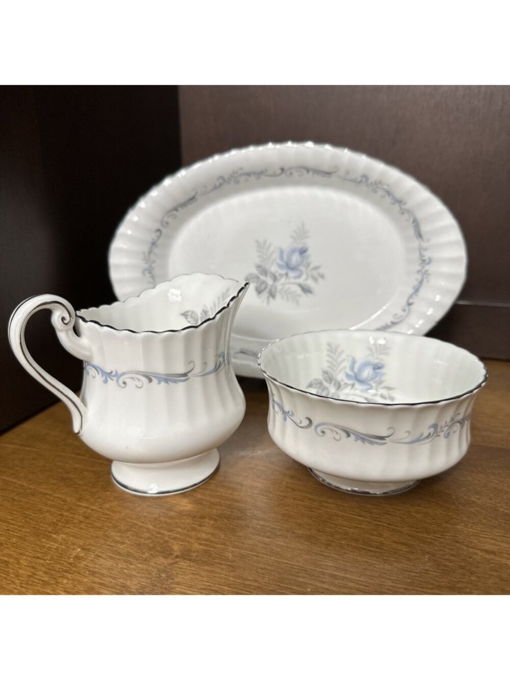 Paragon Morning Rose Sugar Bowl, Creamer & Oval Tray SET Bone China England VTG